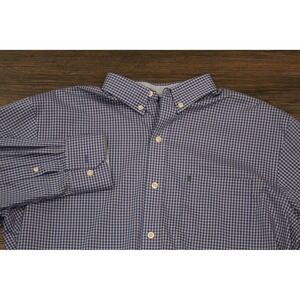 IZOD Men's Blue Gingham Checkered Long Sleeve Button Down Non Iron‎ Shirt